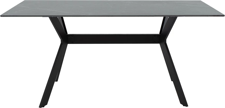 Tavolinë Olivet, gur sintetik, mermer i zi, këmbë metalike, 180x90x75cm