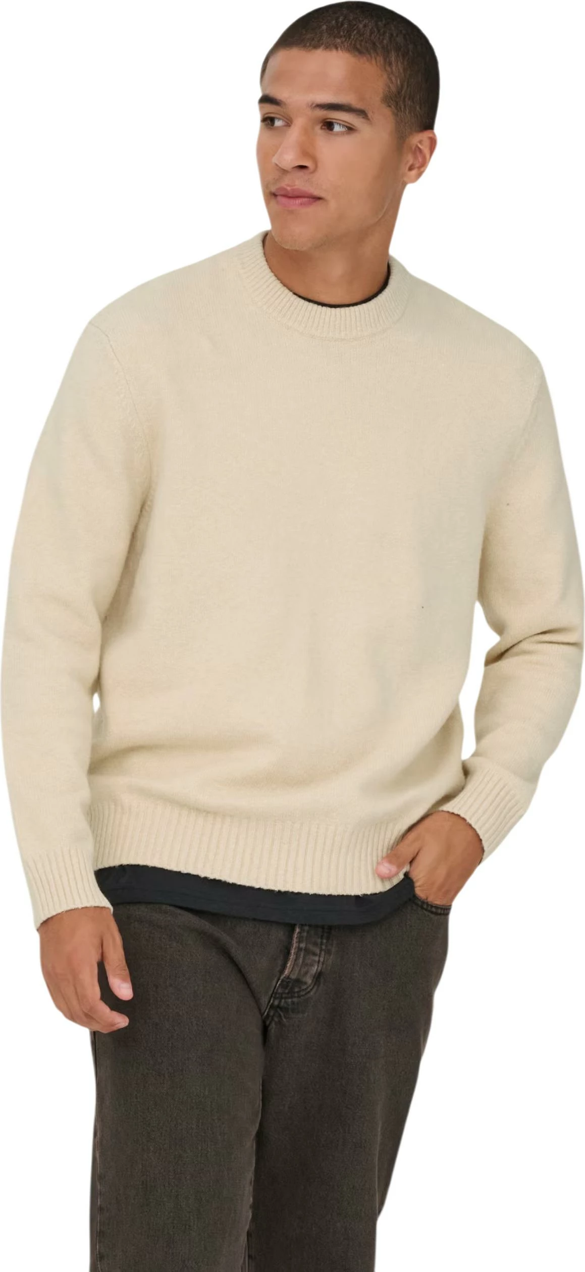 Xhemper për meshkuj Only & Sons Onsjames Rlx Crew Knit Noos 22033783, bezhë