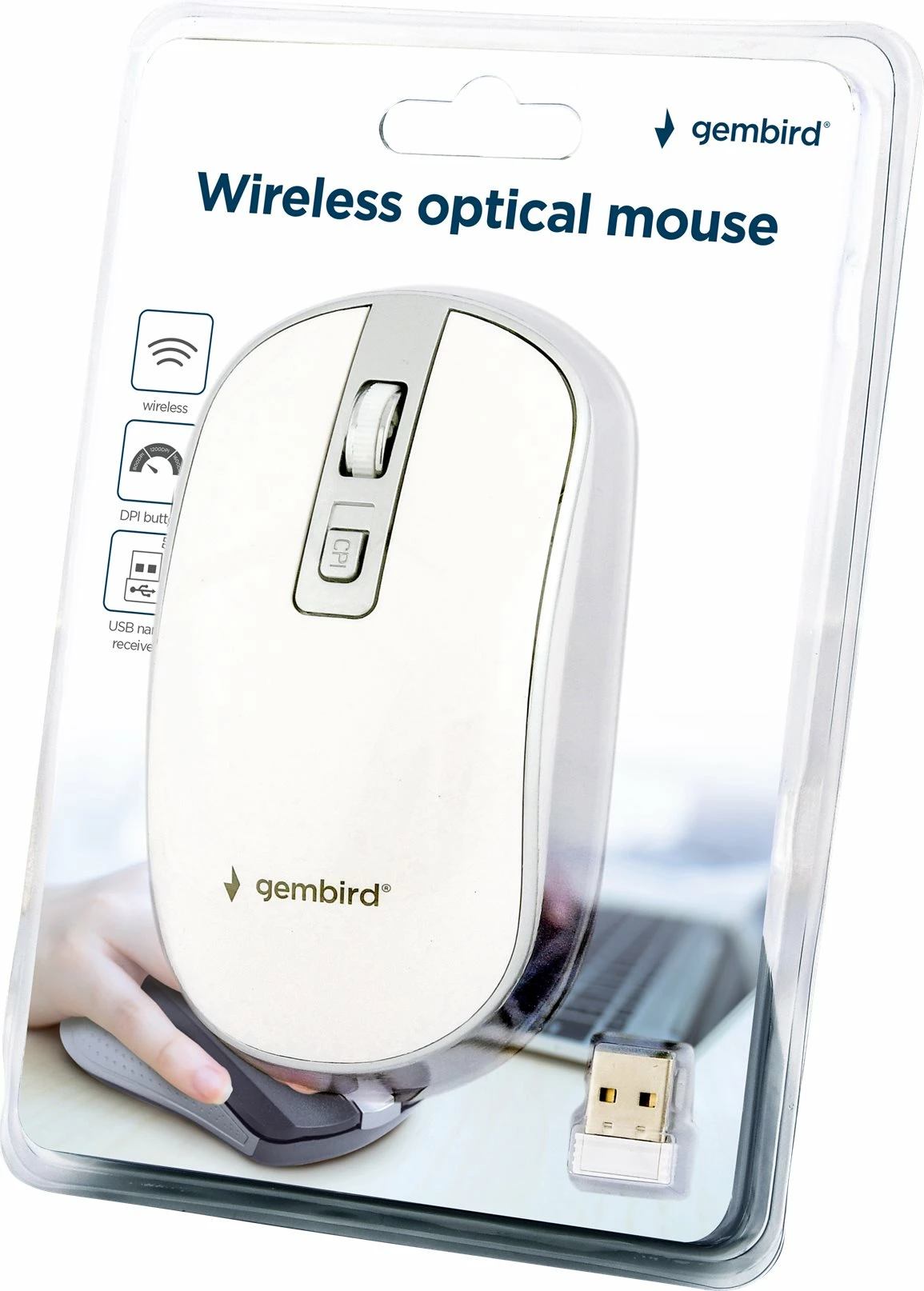 Maus pa tela Gembird MUSW-4B-06-WS, optik, Bardhë-Argjendtë