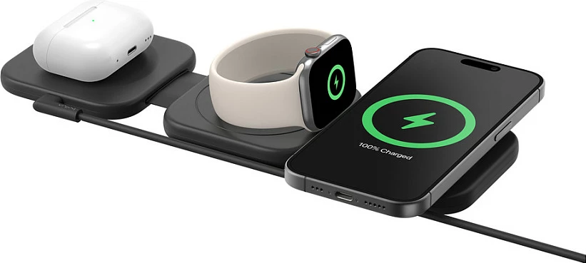 Karikues wireless Belkin BoostCharge Pro Qi2 3-në-1, MagSafe, 15W, adapter 36W, kabllo USB-C 1.5m, i zi