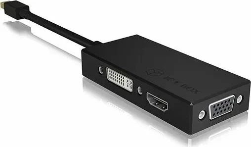 Adapter video ICYBOX IB-AC1032 Mini DisplayPort në DVI/HDMI/VGA 3-në-1 4K, i zi