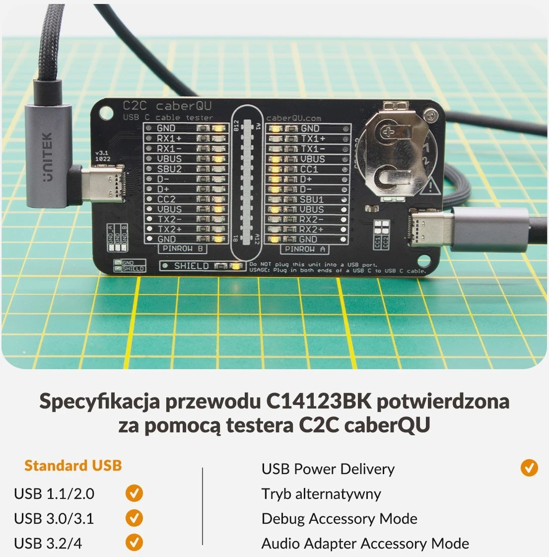 Kabllo Unitek USB-C me kënd 90° PD100W 0,5m, ngjyrë zi-hiri