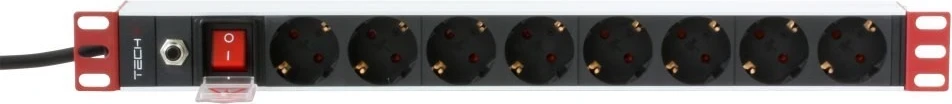 PDU Rack Techly 106893, 19" 1U, 8x Schuko, 250V/16A, me kabëll 3m, ngjyrë e zezë