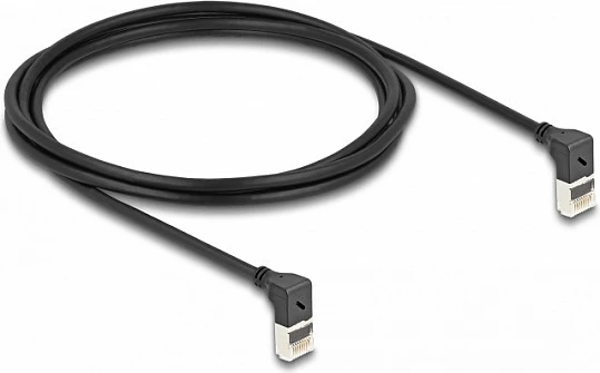 Kabëll rrjeti DeLOCK RJ45 Cat6a Slim, 2 m, 90° këndor, i zi