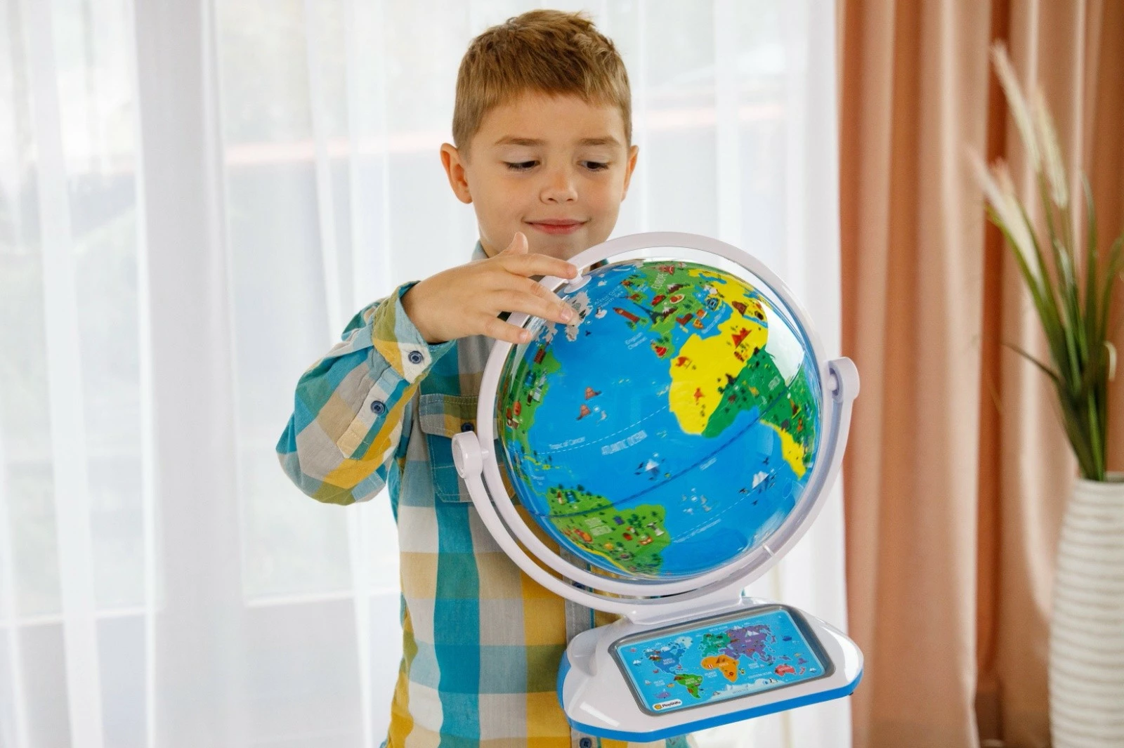 Globus interaktiv edukativ Dante PlayShifu Orboot Explorer, AR me aplikacion, stilolaps UV, bateri të integrume, blu/jeshil