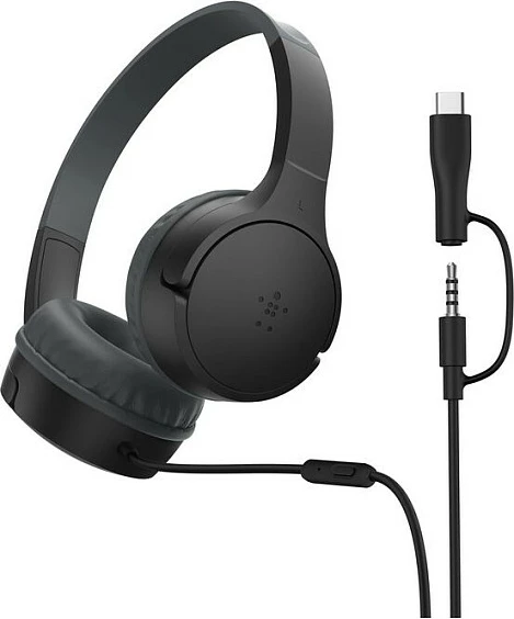 Kufje Belkin SoundForm AUD010hqBK, me kabllo, 3.5mm + USB-C, për fëmijë, të zeza