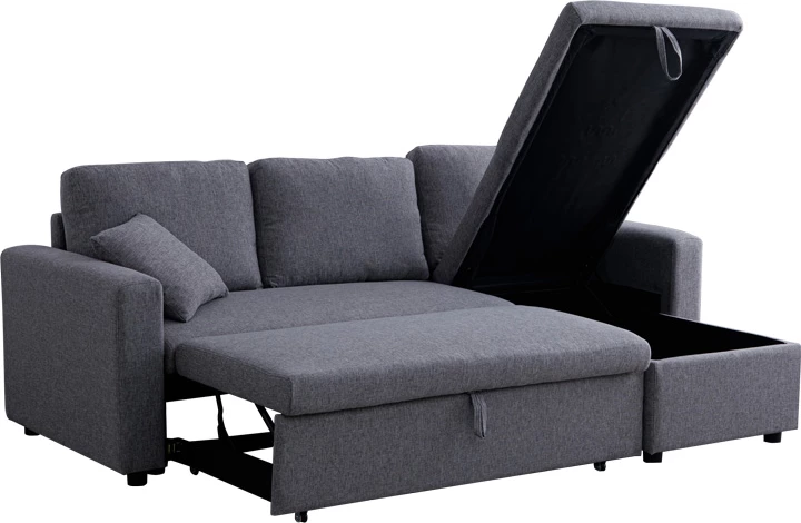 Këndare Kamore me hapësirë magazinimi, shtrat i kthyeshëm, ngjyrë gri, 223x146x85cm