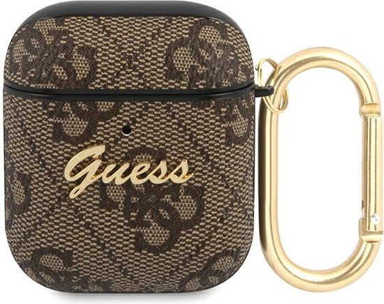 Mbështjellës Guess GUA24GSMW për AirPods 1/2, 4G Script Metal Collection, Kafe