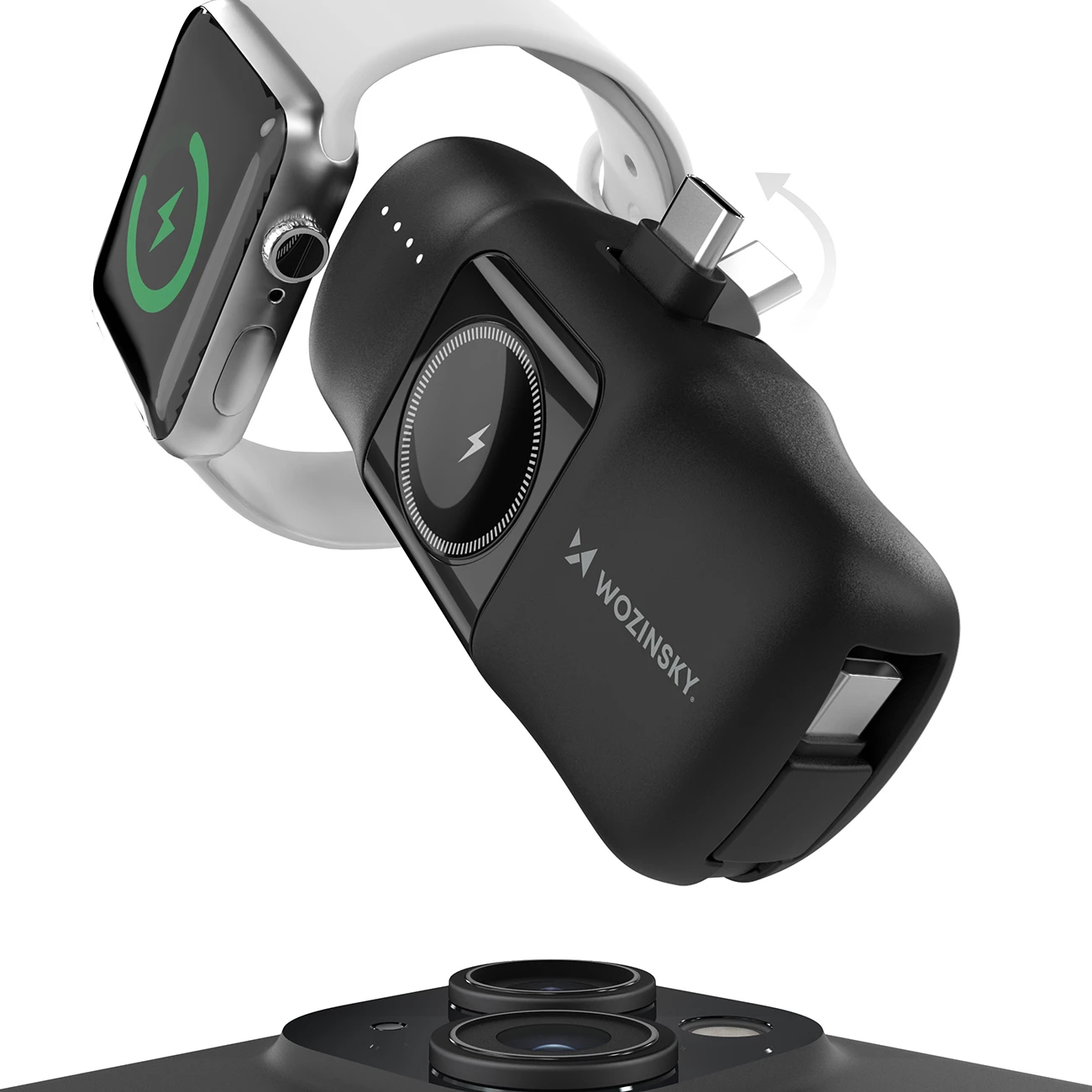 Powerbank Wozinsky WF16-YCS, 5000mAh, USB-C, me kabllo të integruar dhe karikues për Apple Watch, e zezë