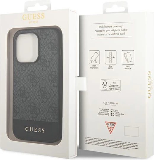 Mbështjellës Guess 4G Stripe Collection për iPhone 14 Pro 6.1" hardcase, gri, në kuti