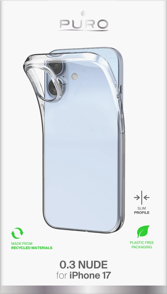 Mbështjellës Puro 0.3 Nude Ultra-Slim TPU për iPhone 17, 1 mm, kompatibil me karikim wireless, transparent