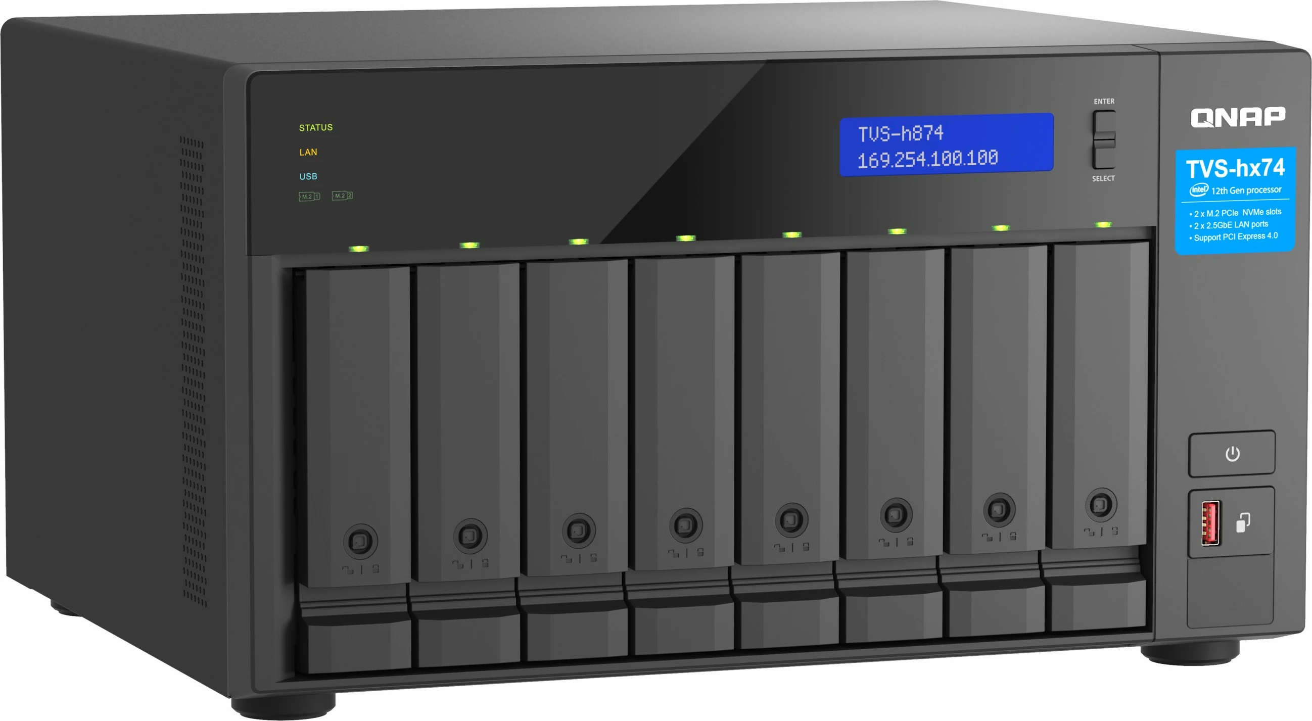 NAS QNAP TVS-H874T-I9-64G, Intel Core i9, 8 vende, Thunderbolt 4, 64GB RAM, e zezë