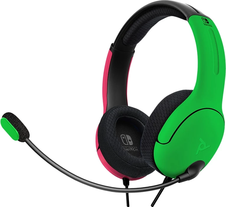 Kufje gaming PDP LVL40 stereo me mikrofon, të lidhura me kabllo, rozë/jeshile