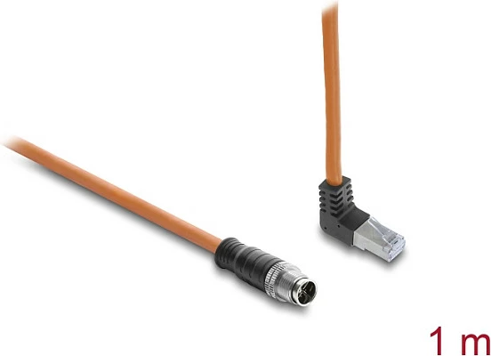 Kabllo rrjeti DeLOCK M12 X-coded 8-pin në RJ45 Cat6a, 1 m, portokalli