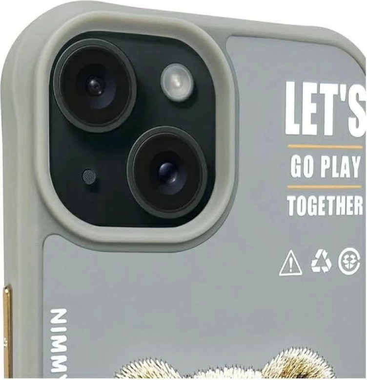Kuti për iPhone 15 Nimmy Cool&Cute 2.0 Bear, gri