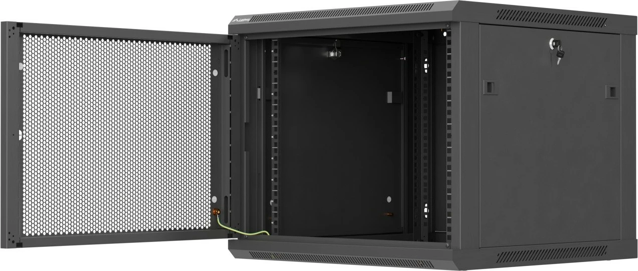 Kabinet rack muror, Lanberg, WF01-6609-23B, 19" 9U 600x600, derë e perforuar, kapacitet 60 kg, IP20, Flat Pack, e zezë
