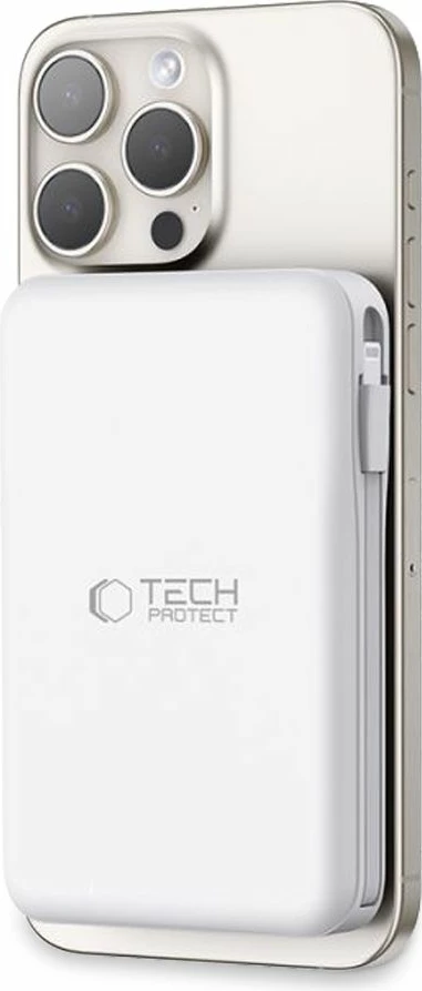 Power bank Tech-Protect LifeMag PB31, 10000mAh, MagSafe, USB-C/USB-A/Lightning, Bardhë