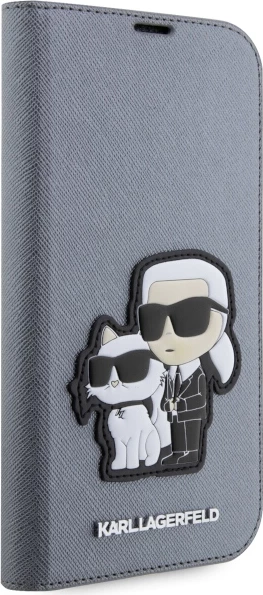 Mbështjellës Karl Lagerfeld Saffiano Karl & Choupette për iPhone 14 Pro 6.1", argjendtë