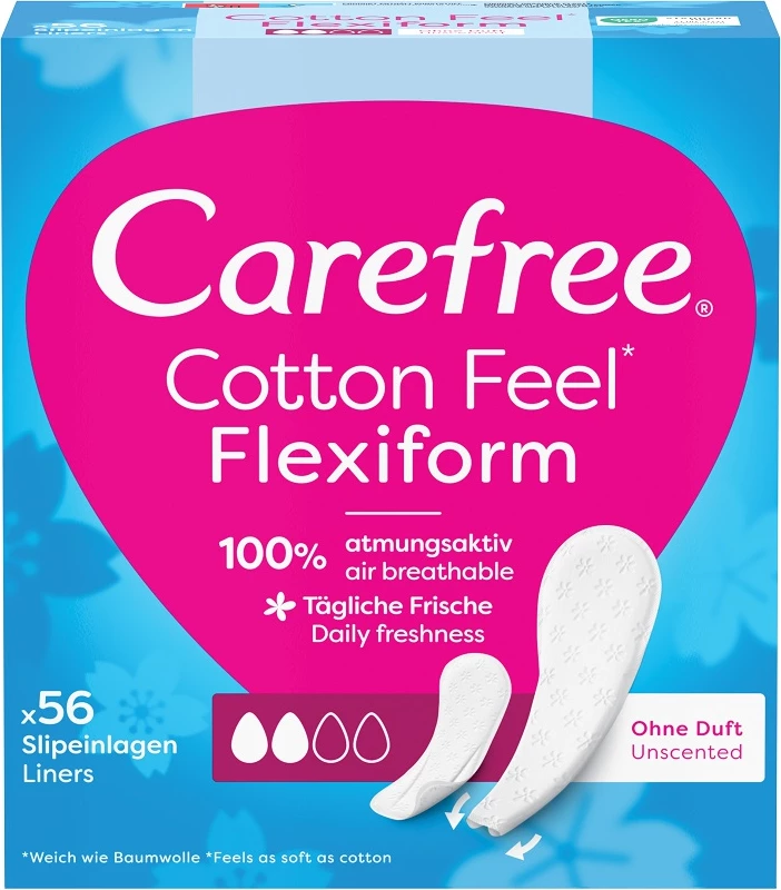 Shtresa higjienike për femra Carefree Cotton Feel Flexiform pa aromë, 56 copë