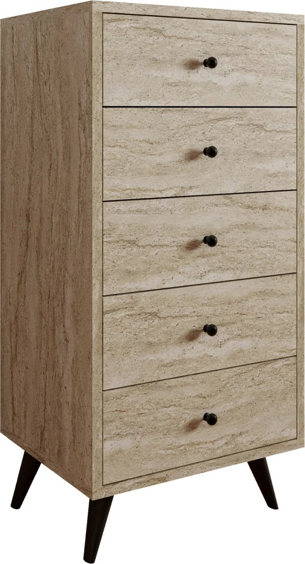 Komodë me 5 sirtarë, ngjyrë travertine, Skye Decor, Frenzu