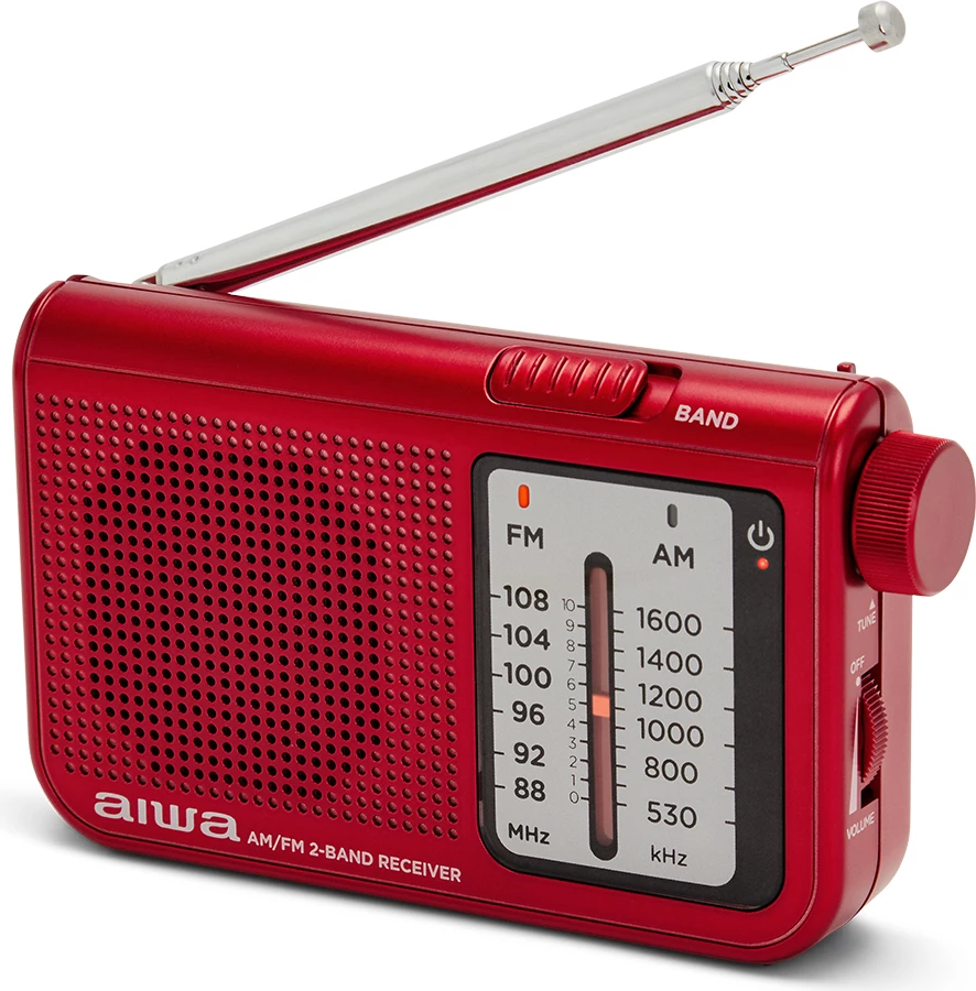 Radio xhepi Aiwa RS-55/RD FM/AM, dalje 3.5mm, 2x AA, set me kufje + qese mbrojtëse, kuqe
