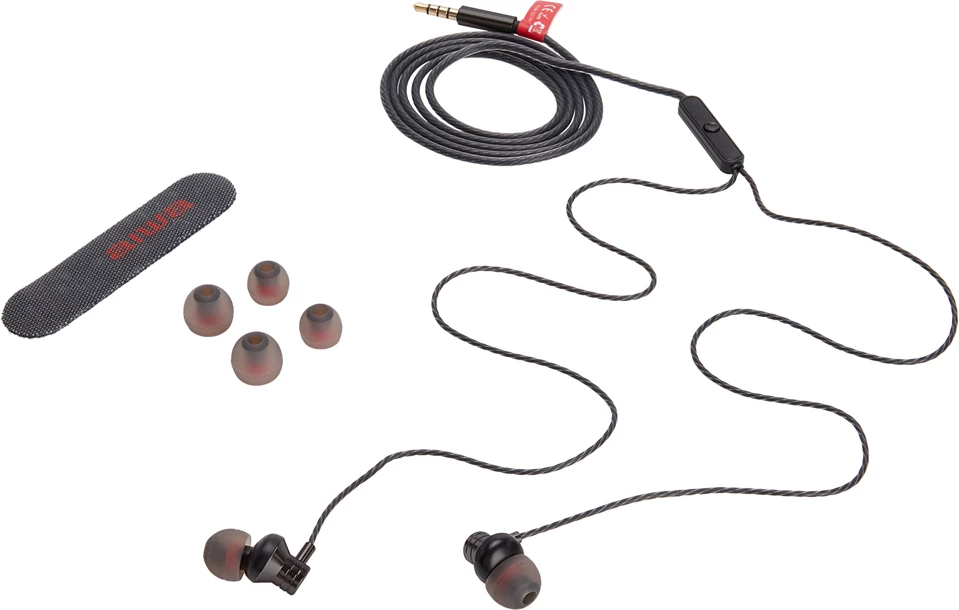 Kufje me kabllo Aiwa ESTM-50BK, in-ear, jack 3.5mm, me mikrofon, 1.2 m, të zeza, set me 3 palë maja silikoni S/M/L