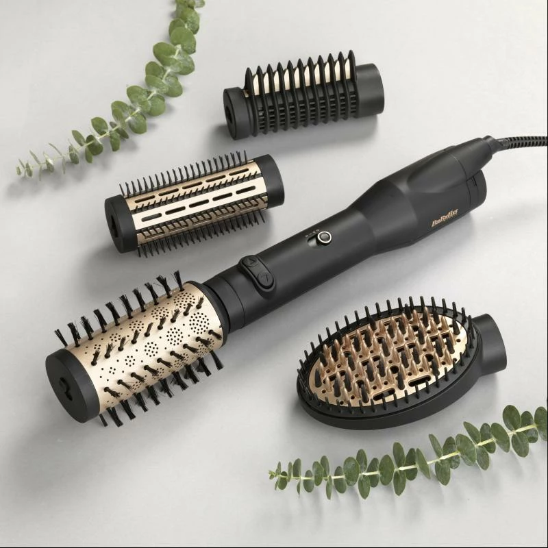 Furçë rrotulluese me ajër të nxehtë, BaByliss AS970E Big Hair Lustre, me jone, 4 aksesorë, e zezë/ari