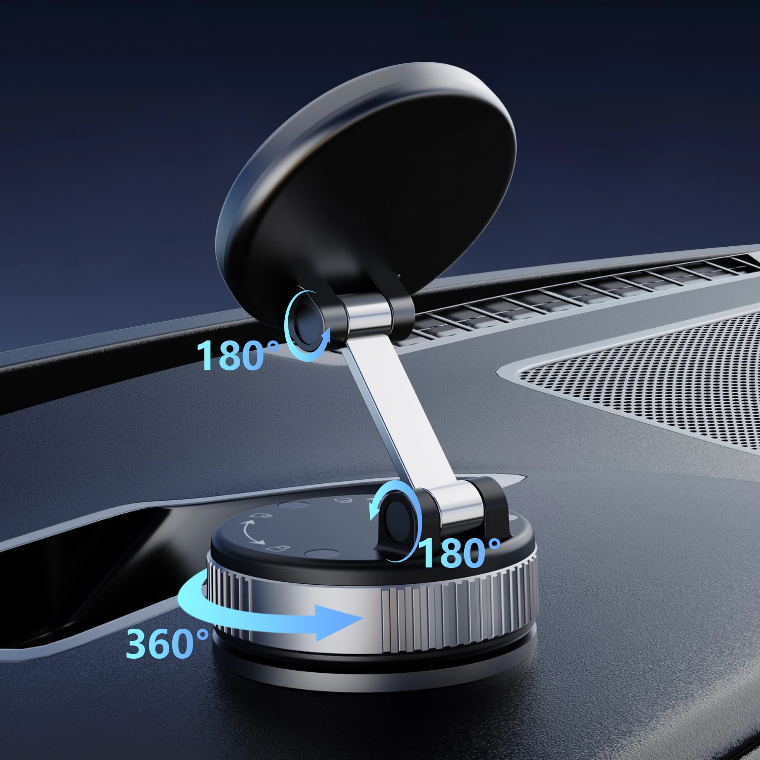 Mbajtës magnetik për celular Dudao F24PRO MagSafe, me kupë thithëse për xham të përparmë ose panel, rrotullim 360°, i zi