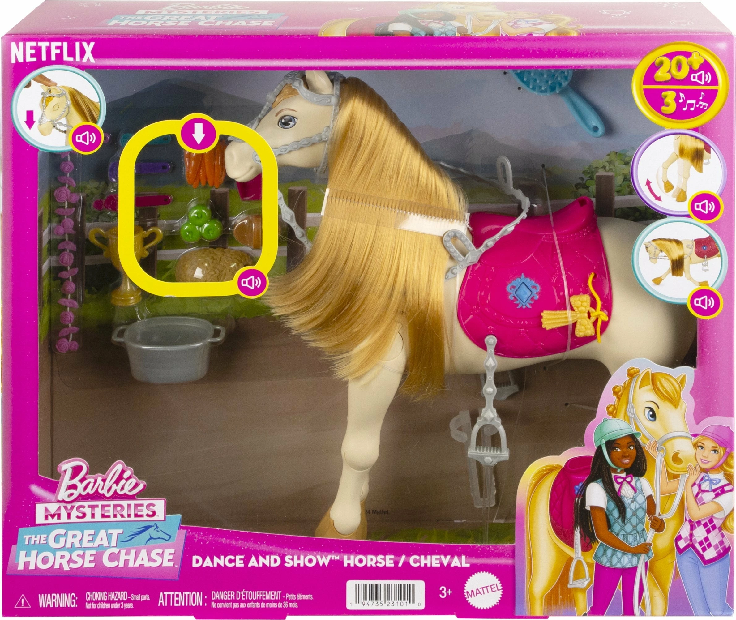 Kal interaktiv lodër Mattel Barbie Tornado HXJ42 me mbi 20 aktivizime tingulli, muzikë dhe aksesorë, rozë/krem