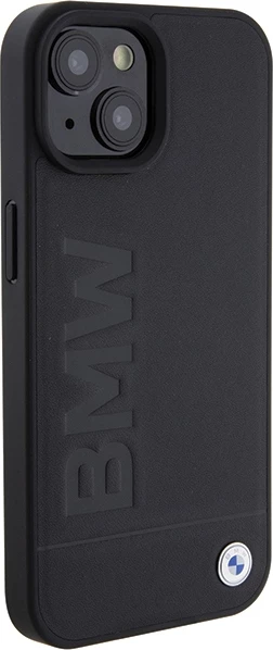 Mbështjellës BMW Leather Hot Stamp për iPhone 15, e zezë