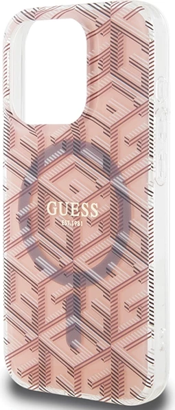 Mbështjellës Guess IML GCube MagSafe për iPhone 15 Pro Max, rozë