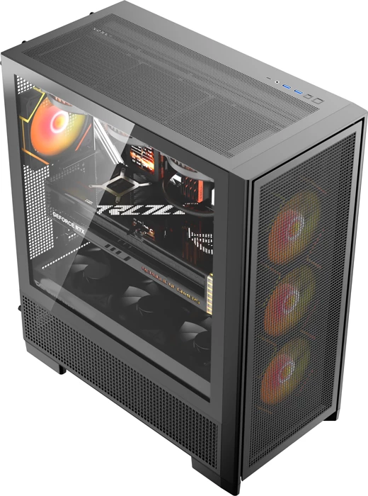 Kasë DarkFlash AIRNOVA Big Tower, suport E-ATX/ATX/M-ATX/ITX, USB-C Gen2 10 Gbps, deri 10 tifozë, e zezë, set me 3 tifozë