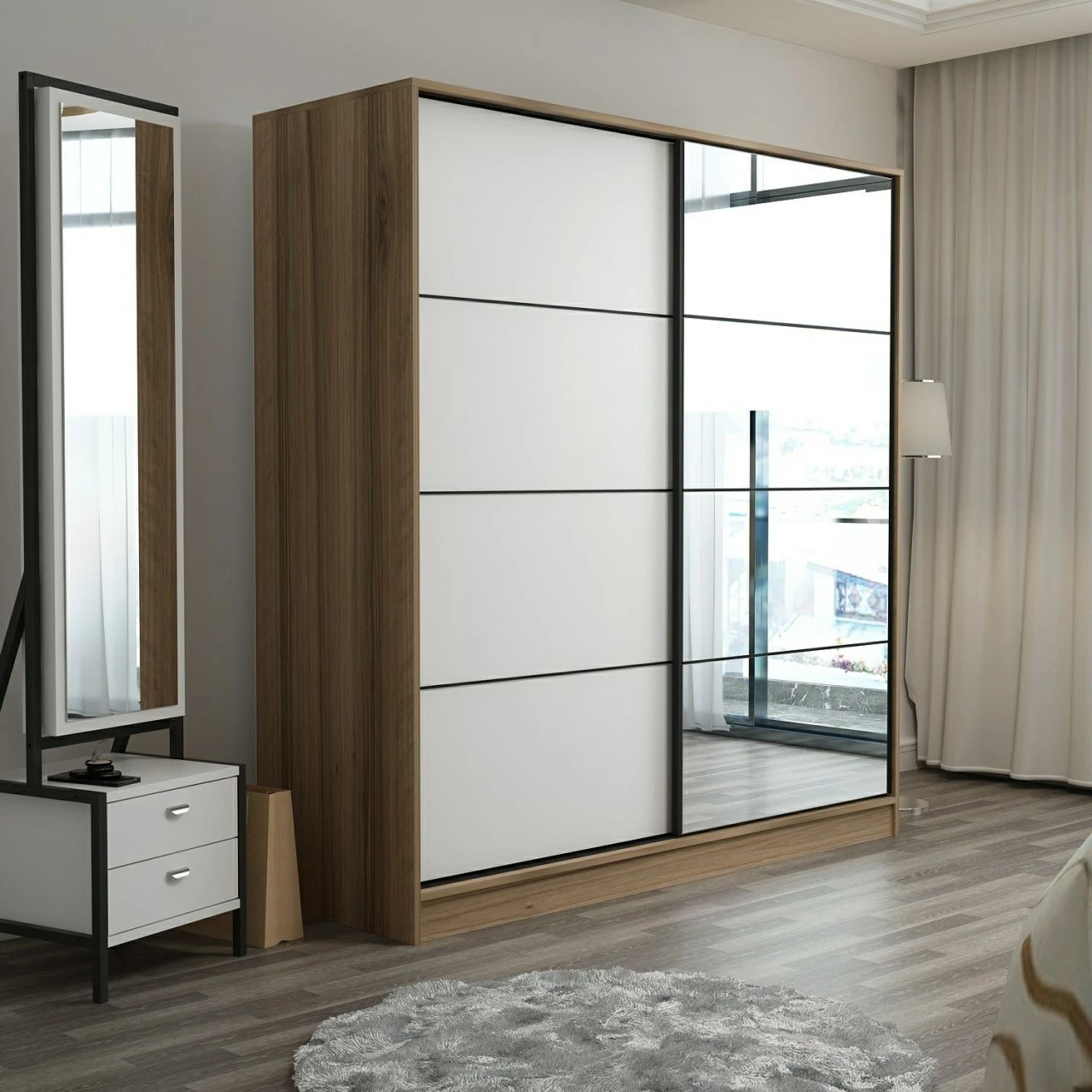 Dollap garderobe Skye Decor, ngjyrë dore dhe e bardhë, 180x210x52 cm
