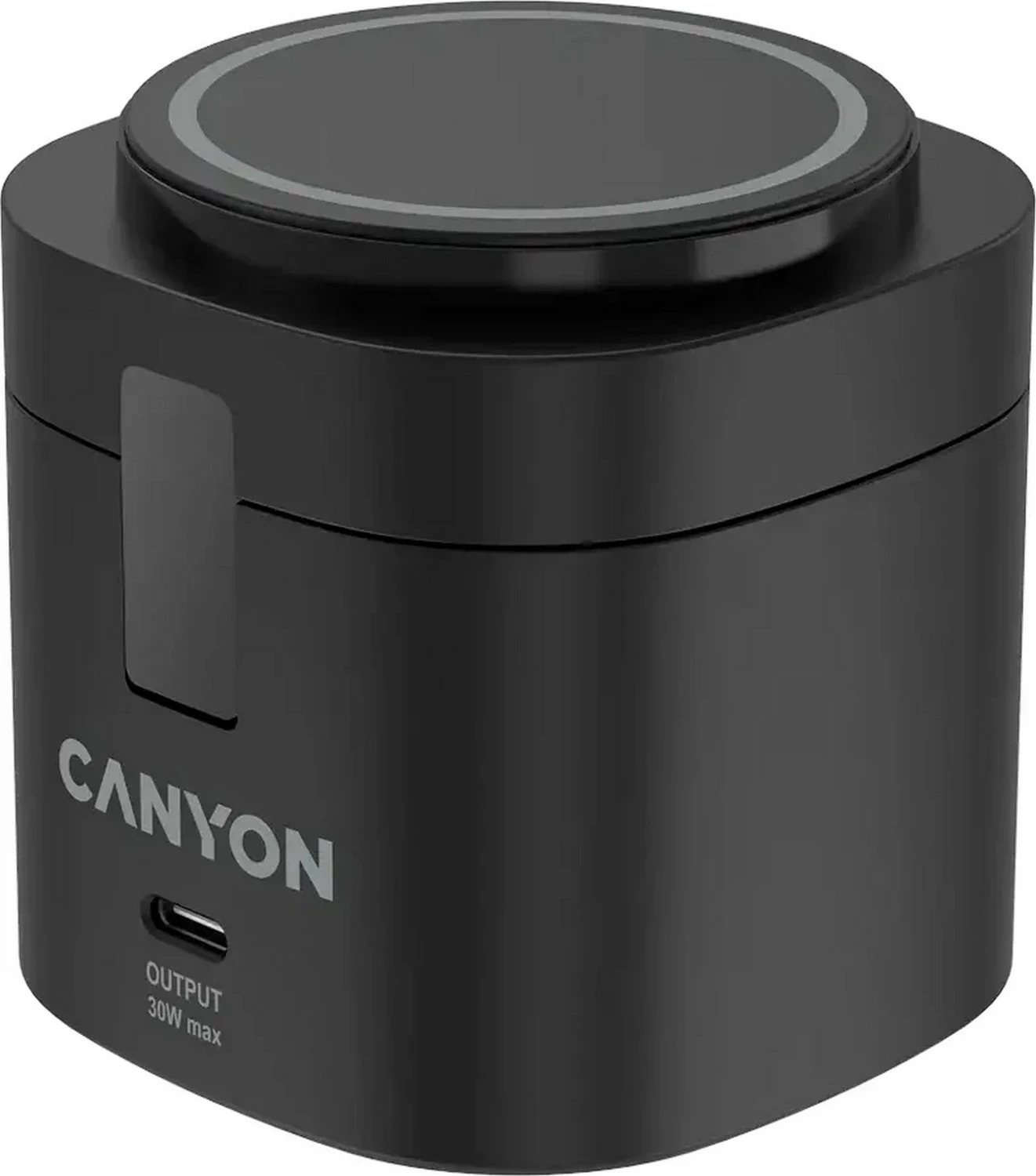 Stacion karikimi pa kabllo Canyon 4w1 30W, Qi2/USB-C, me adapter 65W, i zi