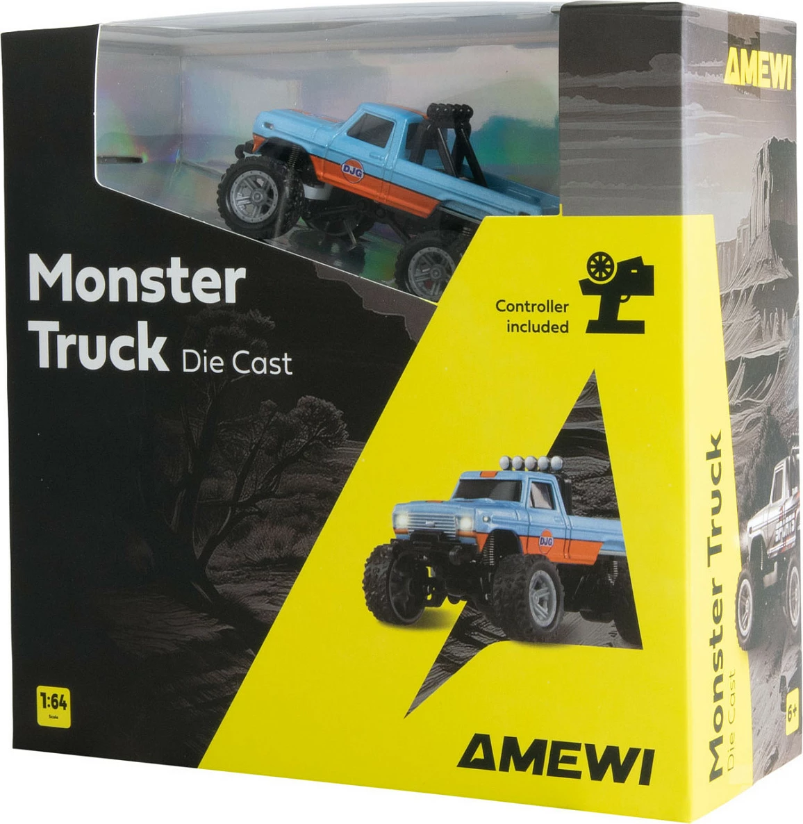 Monster truck me telekomandë AMEWI 22698, 1:64, 2.4 GHz, Li-Ion 200 mAh, blu/portokalli