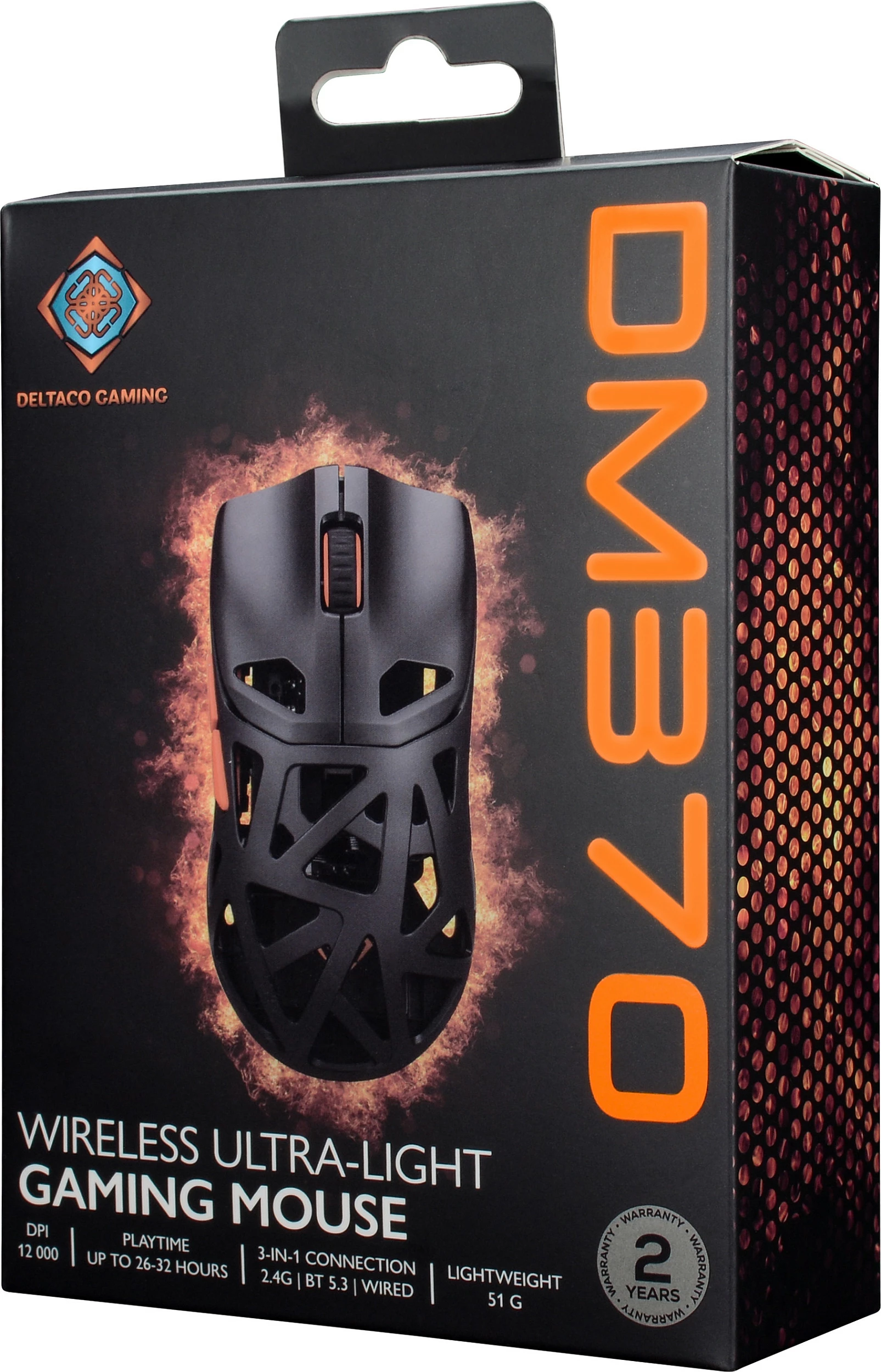 Maus gaming Deltaco DM370, wireless, 12000 DPI, USB-C, i zi