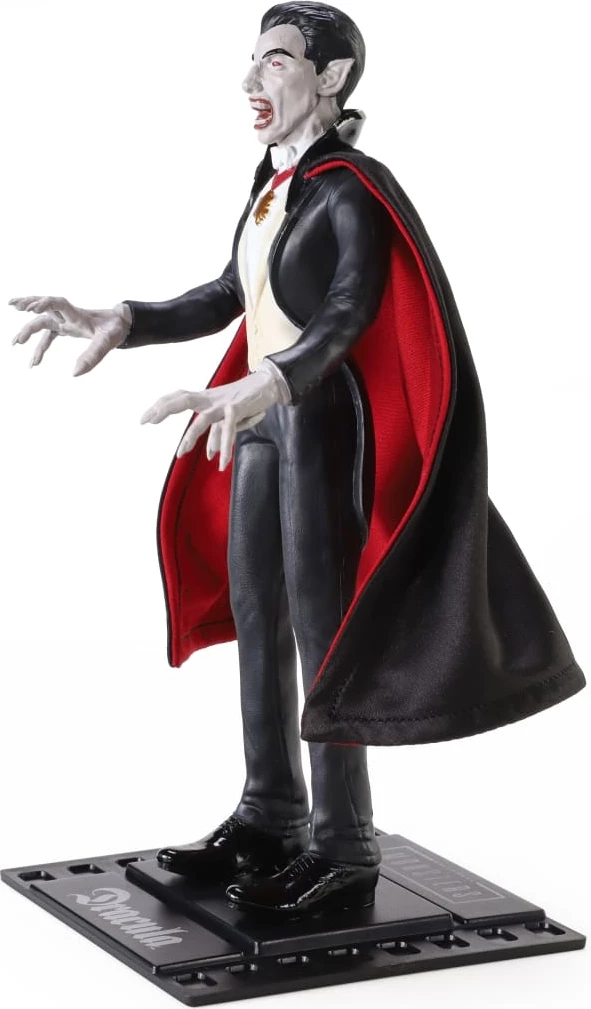 Figurinë Noble Collection Bendyfigs Universal Monsters Dracula 19 cm me pelerinë dhe stand, e zezë/kuqe