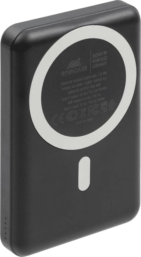Powerbank magnetik MagSafe RIVACASE VA2604 10000mAh 20W Qi 15W me mbajtëse, e zezë