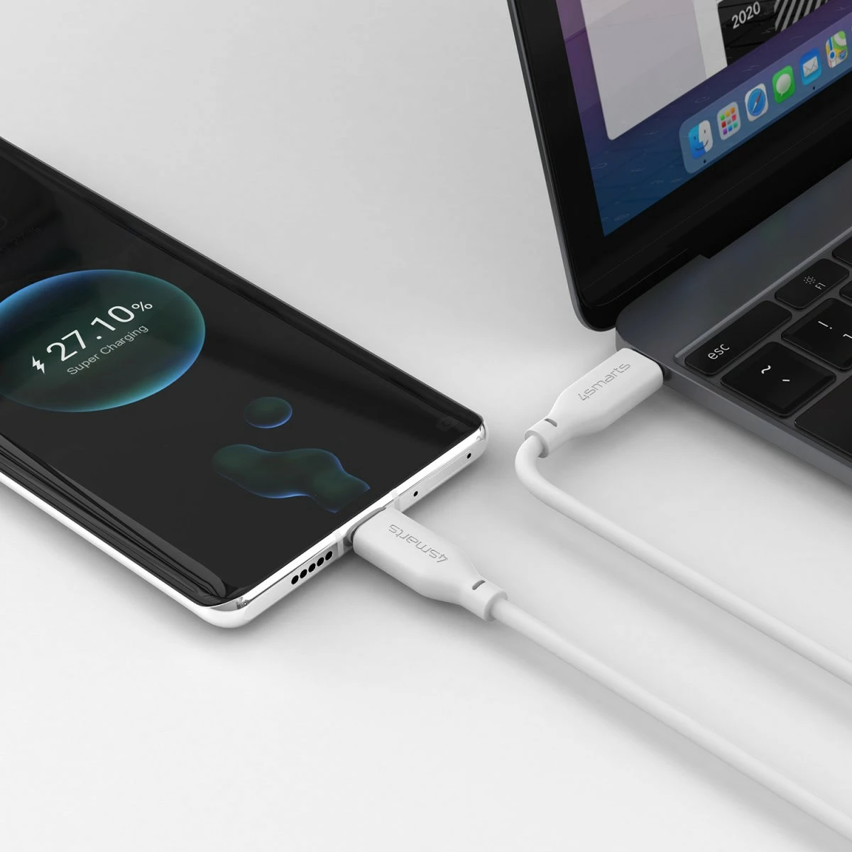 Kabëll USB C në USB C 4smarts 1.5m, Fast Charging, 60W, i bardhë