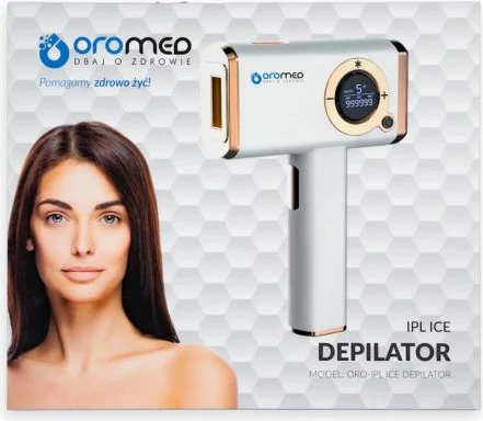 Epilator laser oromed ORO-IPL ICE, i bardhë dhe i artë, set me 3 koka
