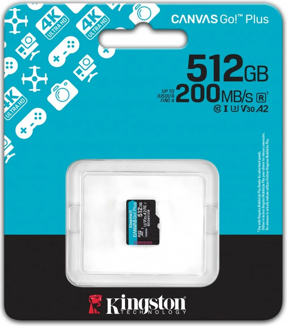 Kartë memorie microSD Kingston Canvas Go! Plus 512GB, 200MB/s