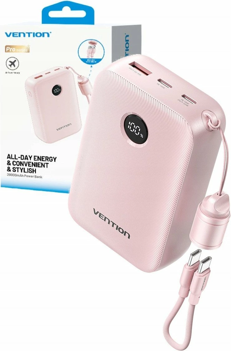 Powerbank Vention FKBP0-C 20000mAh 22.5W me display, pink