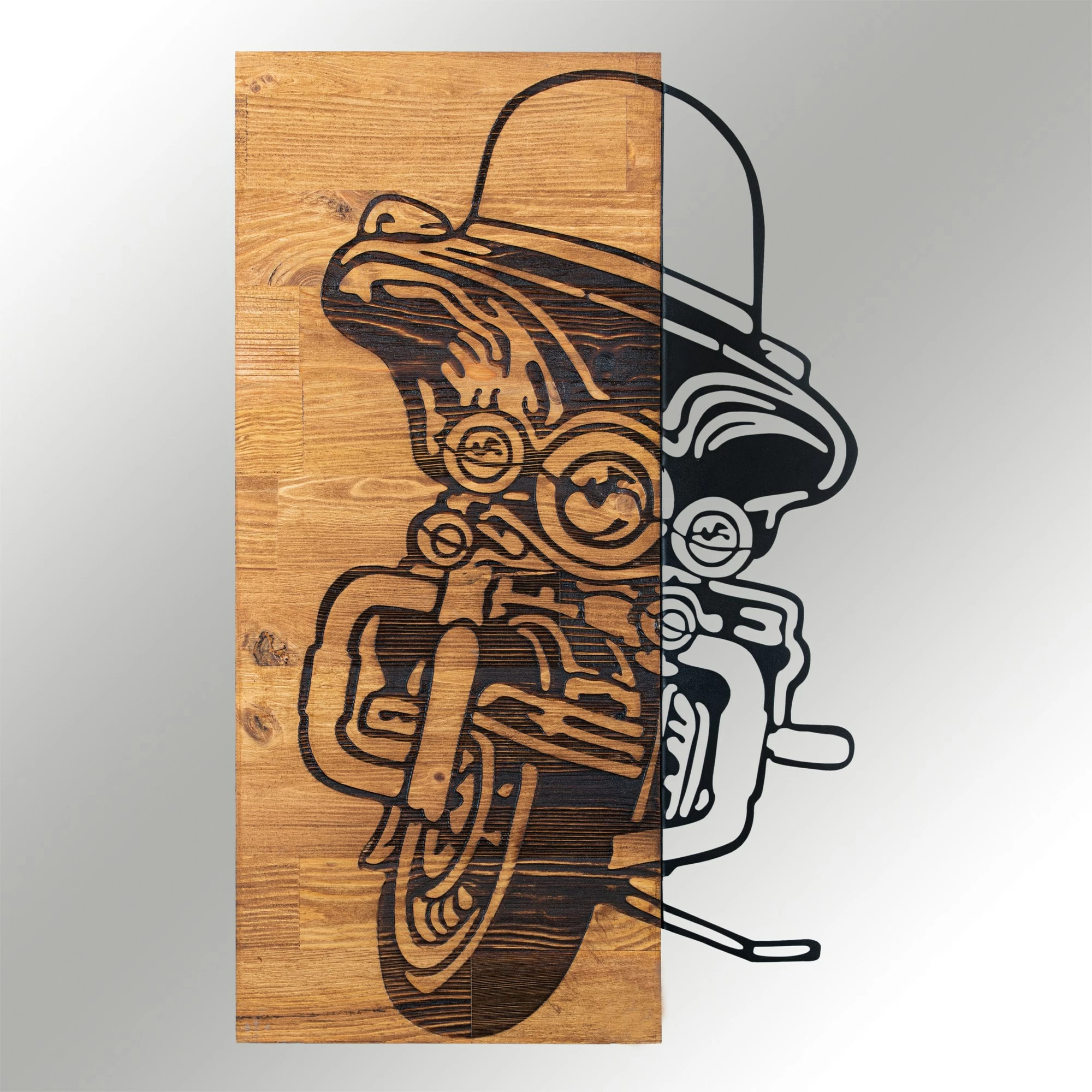 Aksesor dekorativ për mur, dru dhe metal, Wallity Chopper 1, ngjyrë e zezë dhe arre, 36x57.5cm