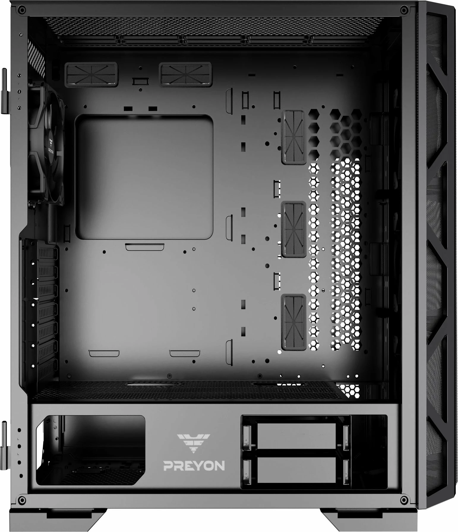 Kasë PREYON Nest Meshy PRENM02B Midi Tower ATX/eATX me xham të kalitur, 2 ventilatorë, e zezë