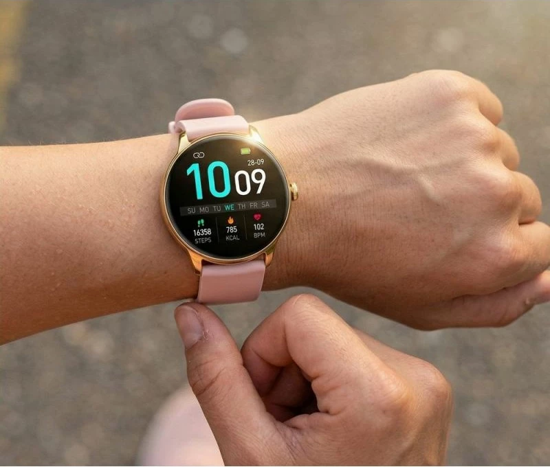 Smartwatch Gravity GT31-1 për femra, rrip i artë + byzylyk, rozë dhe i artë, set