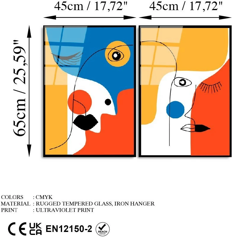 Pikturë dekorative prej xhami të temperuar (2 copë), Wallity, UV-950, 45x65cm
