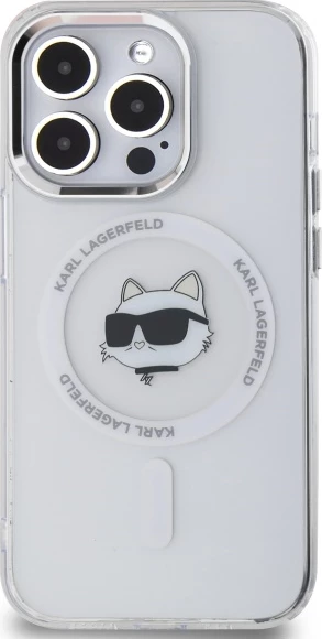 Mbështjellës Karl Lagerfeld IML Metal Choupette Head MagSafe për iPhone 13/13 Pro, Bardhë