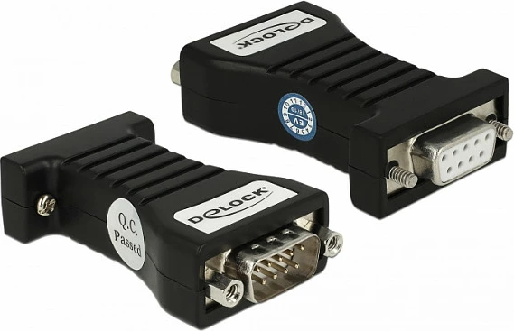 Izolator RS-232 DeLOCK 63968, DB9 mashkull/DB9 femër, 19.2 Kbit/s, i zi