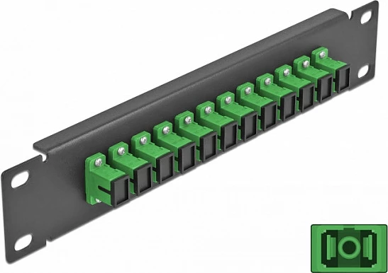 Patch panel fibër optike DeLOCK 10", 12x SC Simplex, 1U rack, SMF, zi/jeshile