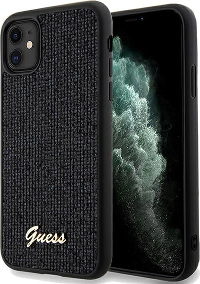 Mbështjellës Guess Disco Metal Script për iPhone 11/XR, TPU, i zi